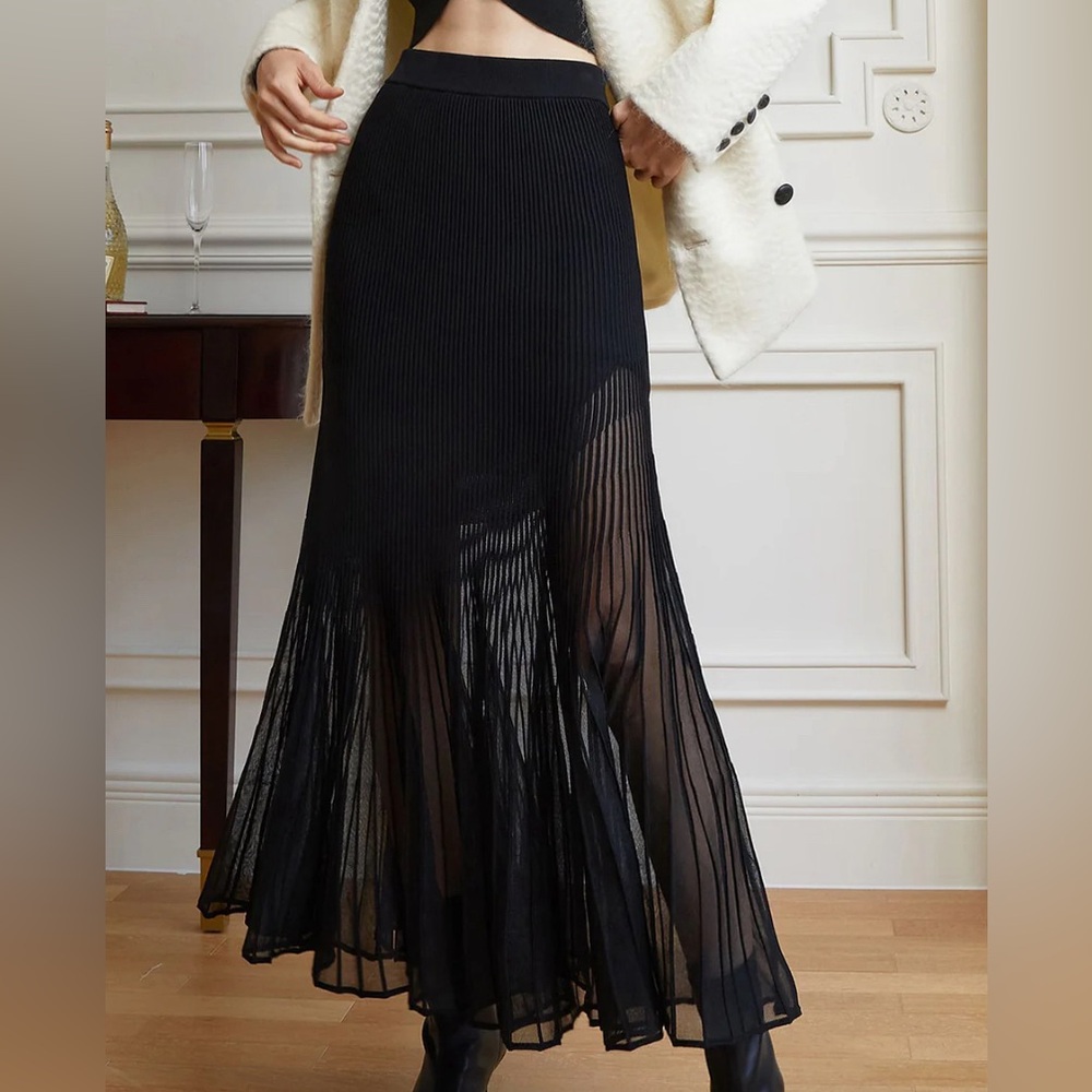 Knit Pleated Semi-sheer Maxi Skirt sz XL new with tags